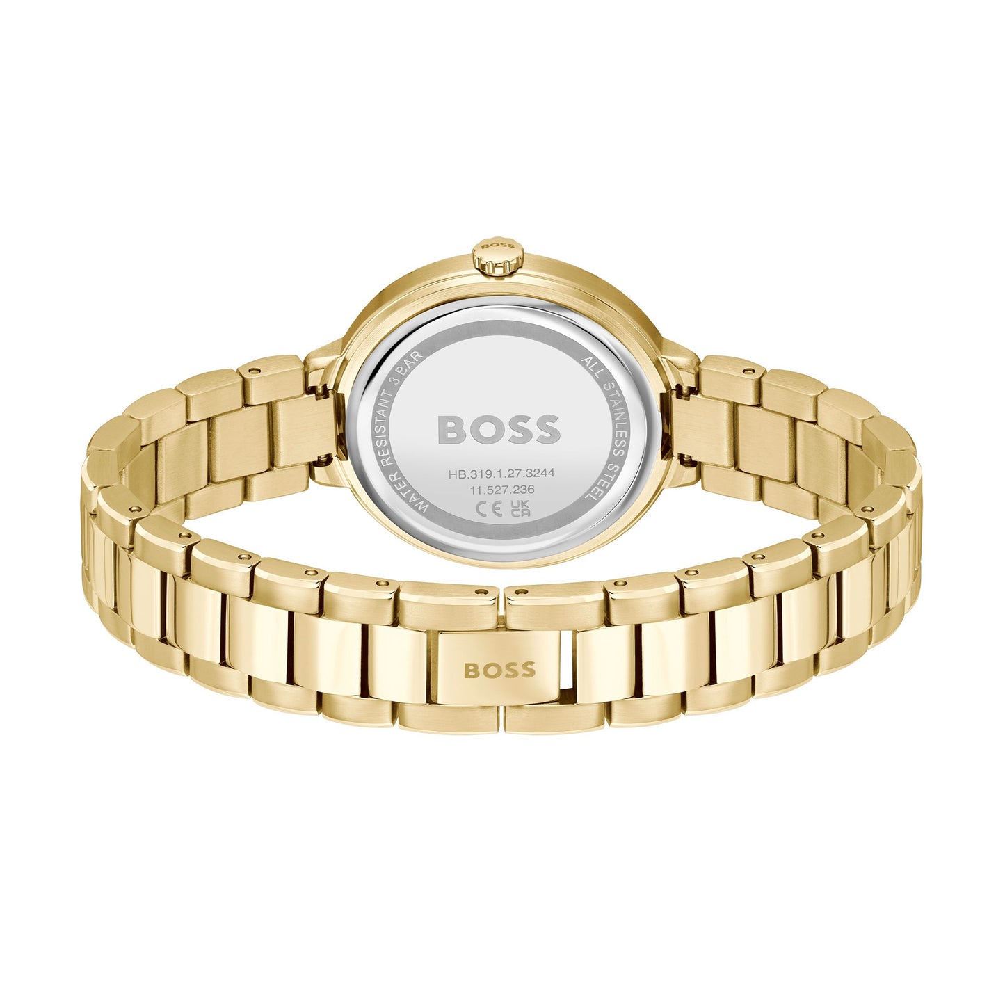 Detalle del reloj Hugo Boss Sena Dorado con acabado dorado y cierre elegante para mujer