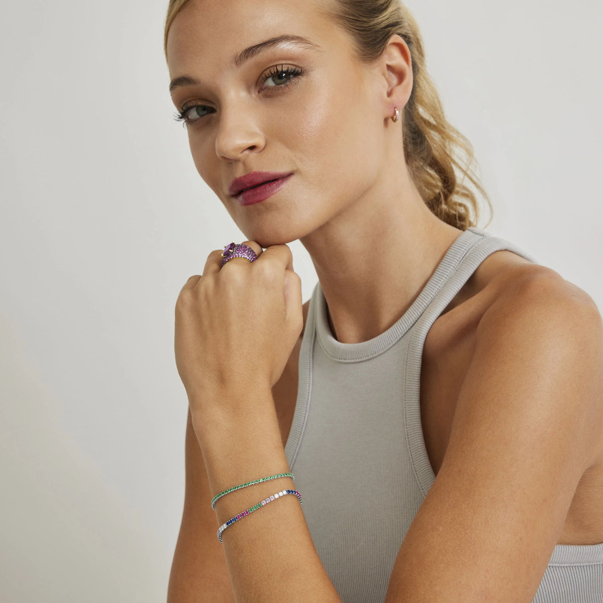 Pulsera de Plata de Ley 925 con Circonita Multicolor acabada en rodio - Tahu – vista 5