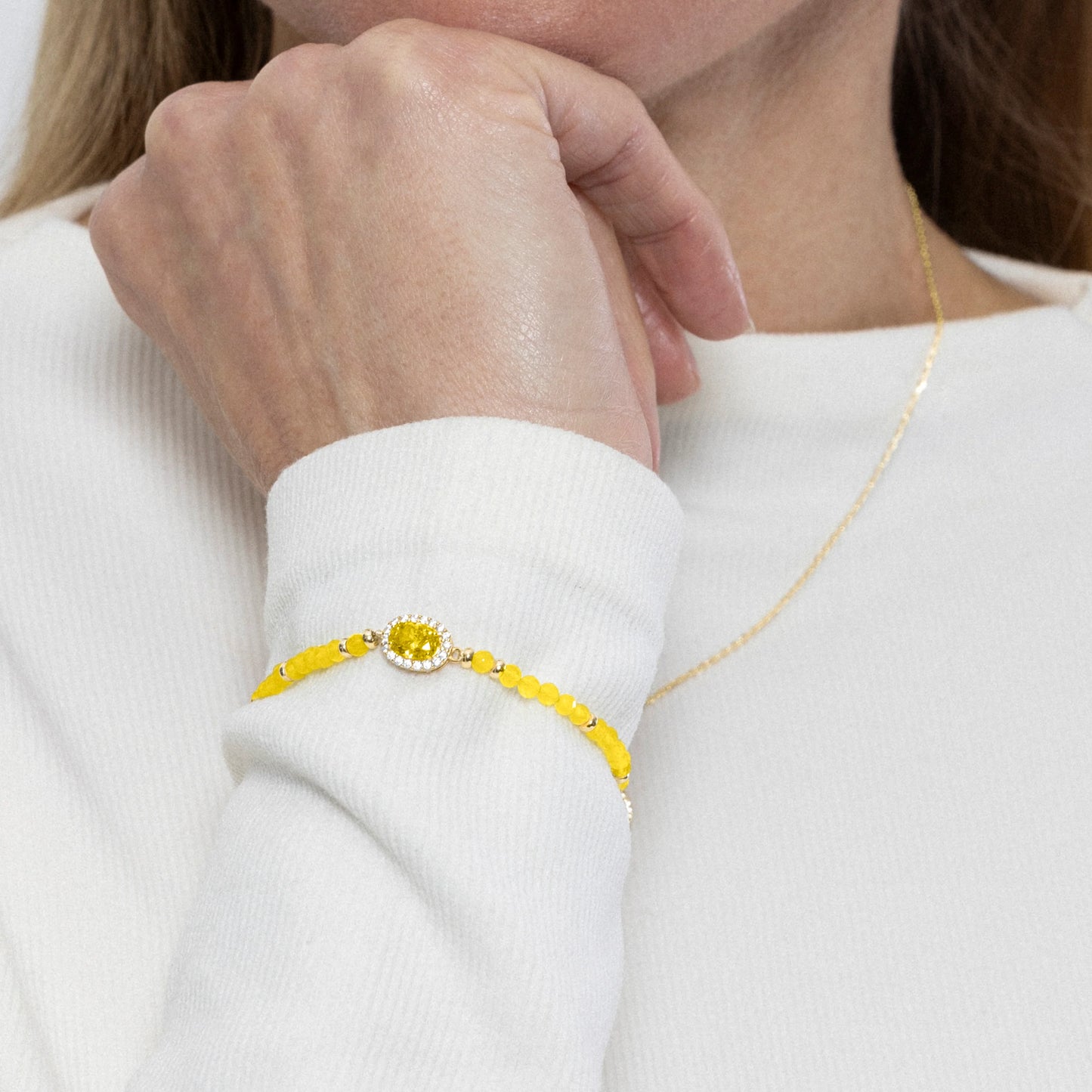 Pulsera de Plata de Ley 925 y Padparadscha acabada en oro amarillo de 18k - Nazki