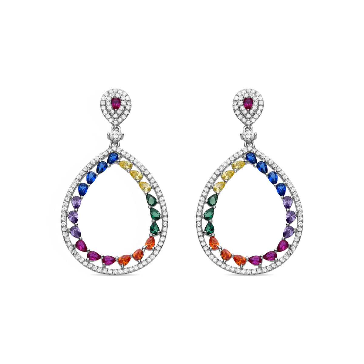 Pendientes de Plata de Ley 925 y Circonita Multicolor acabados en rodio - Tonmei