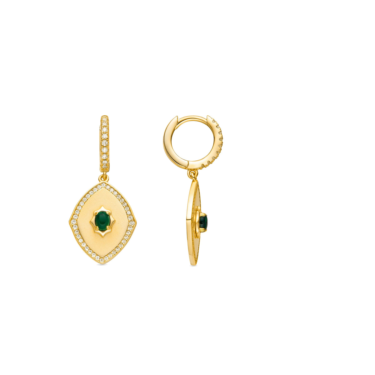 Pendientes de Plata de Ley 925 y Circonita Esmeralda acabado oro 18k - Emxy