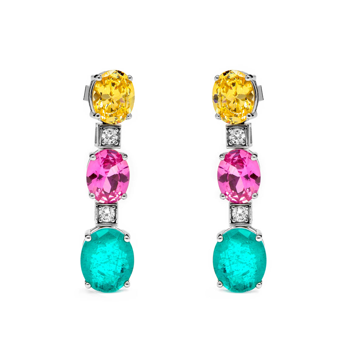 Pendientes de Plata de Ley 925 y Circonita Multicolor acabado en rodio - Teha