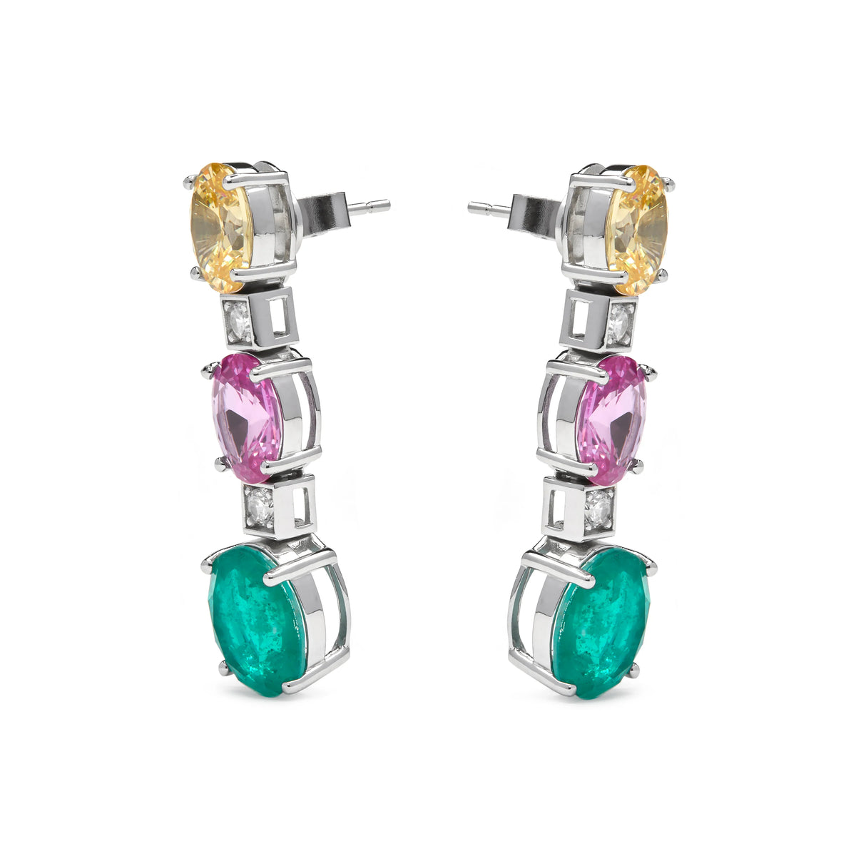 Pendientes de Plata de Ley 925 y Circonita Multicolor acabado en rodio - Teha – vista 3