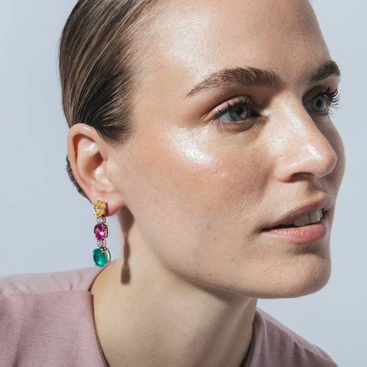 Pendientes de Plata de Ley 925 y Circonita Multicolor acabado en rodio - Teha