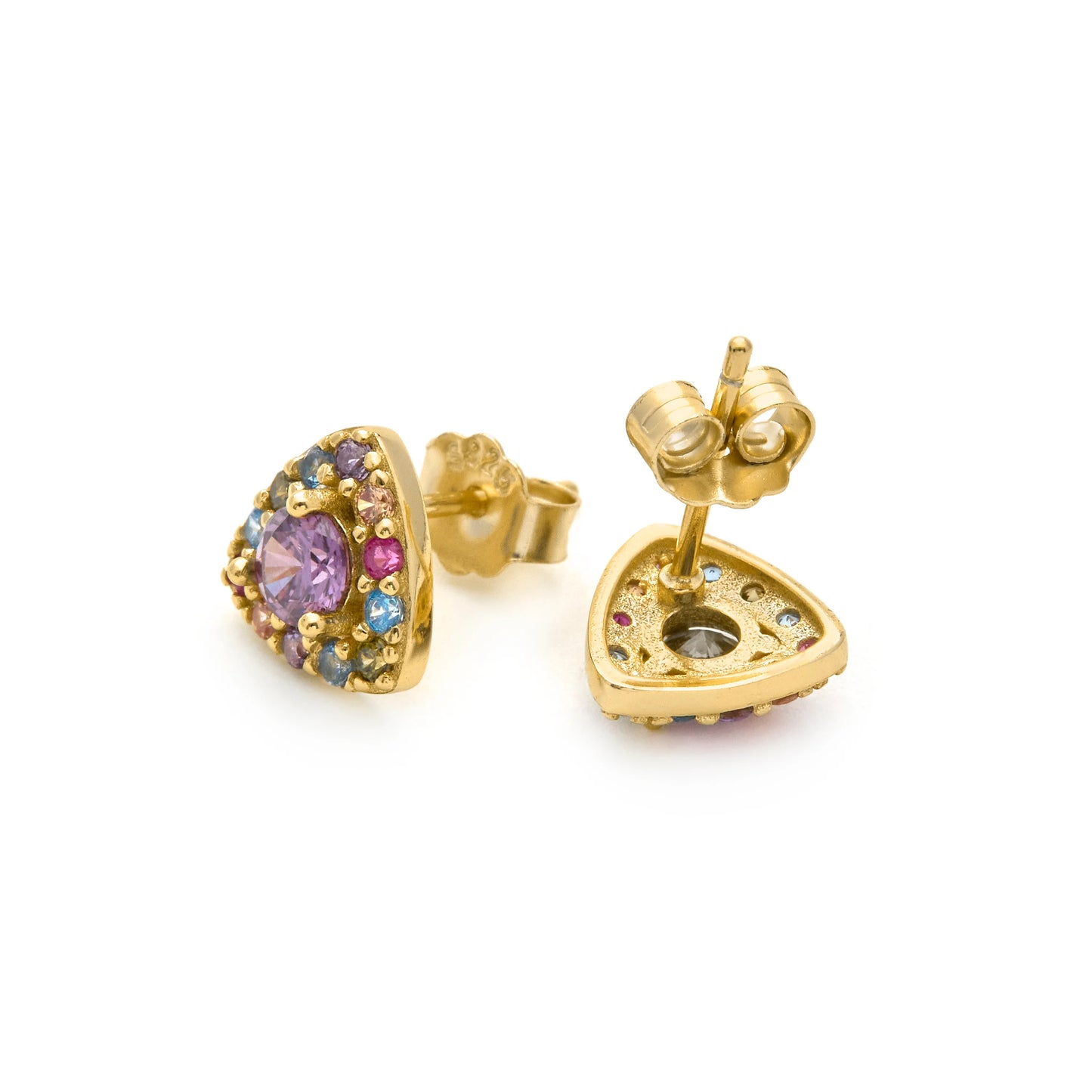 Pendientes de Plata de Ley 925 y Circonita Multicolor acabado en oro amarillo 18k - Aldra