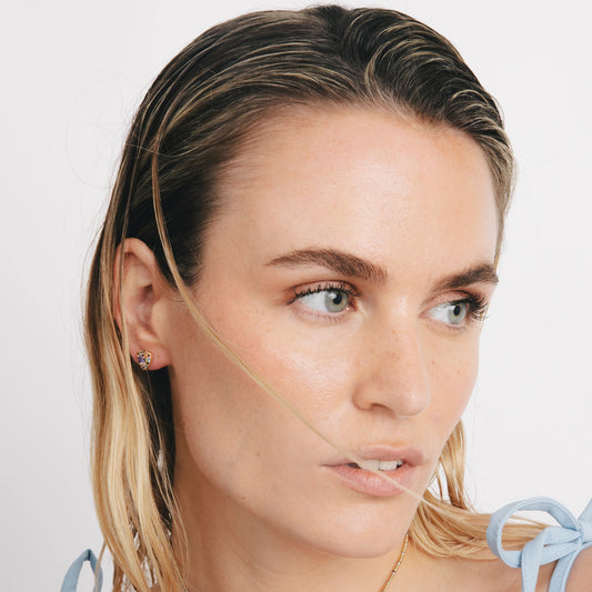 Pendientes de Plata de Ley 925 y Circonita Multicolor acabado en oro amarillo 18k - Aldra