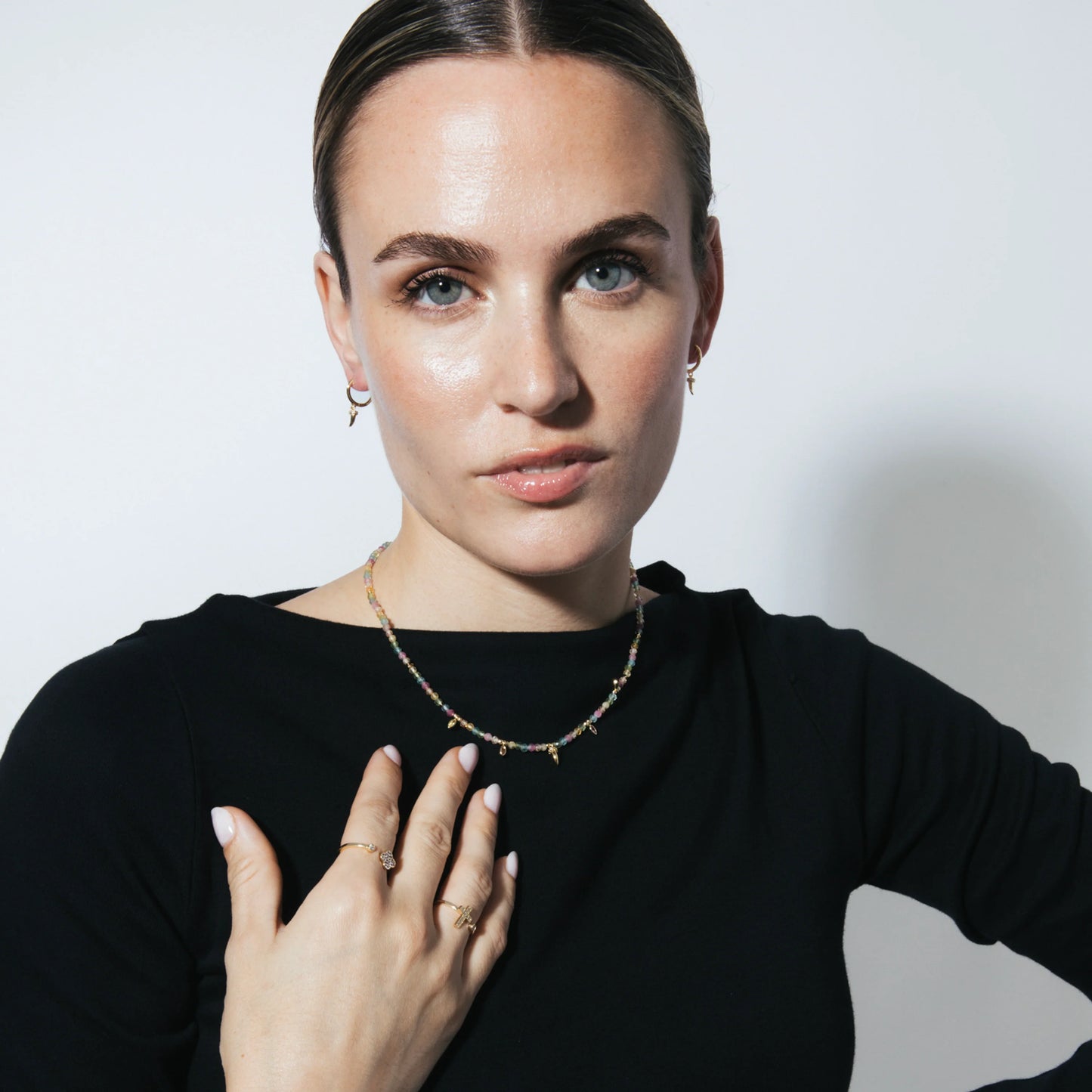 Collar de Plata de Ley 925 y Circonita Multicolor acabado en oro amarillo 18k - Esli