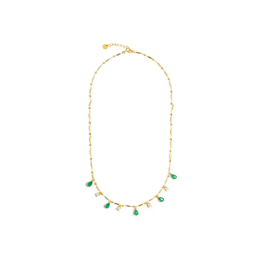 Collar de Plata de Ley 925 y Cuarzo Hidrotermal Verde Paraiba acabado en oro amarillo 18k - Lakrom