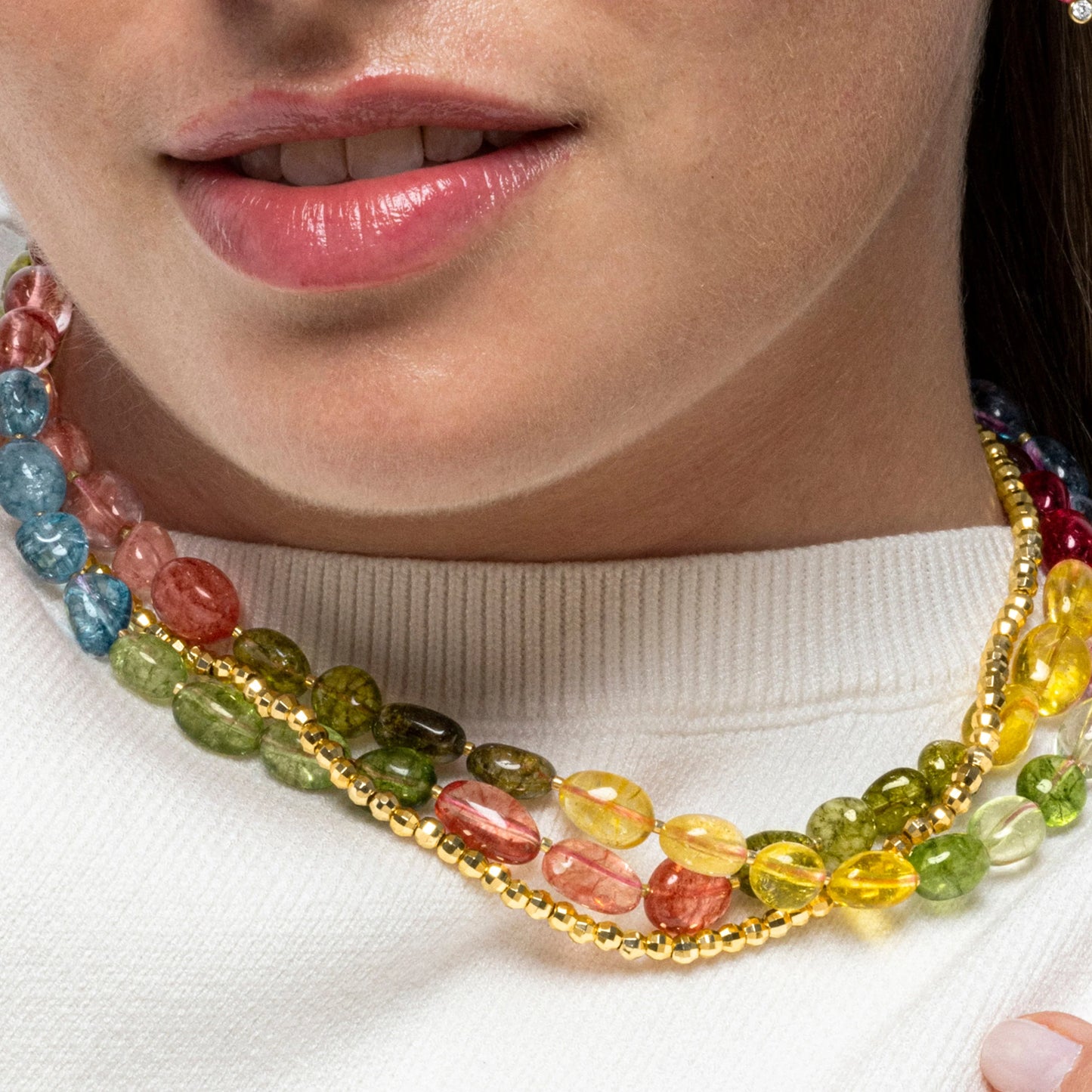 Collar de Plata de Ley 925 y Cristal Multicolor acabado oro 18k - Xiua