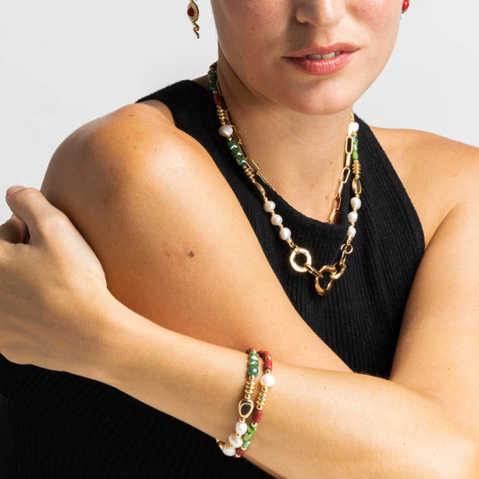 Pulsera con Perla Blanca acabado oro 18k - Kany