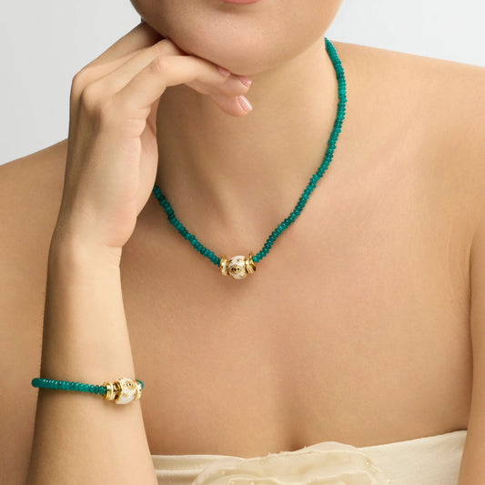 Pulsera acabado oro amarillo de 18k y Jade Verde - Hamco