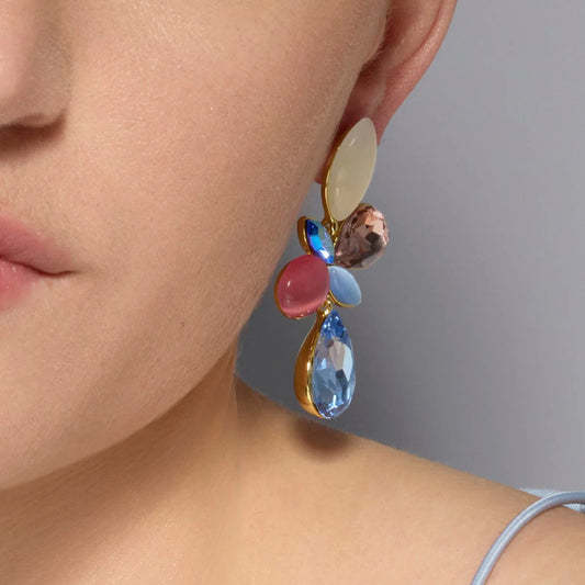 Pendientes acabado oro amarillo de 18k y Cristal Multicolor - Kaya