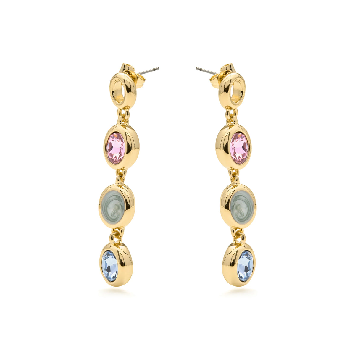 Pendientes de Cuarzo Hidrotermal Multicolor acabado en oro amarillo 18k - Asbi – vista 3
