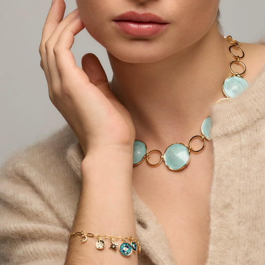 Collar acabado oro amarillo de 18k y Lacado Azul - Huldio