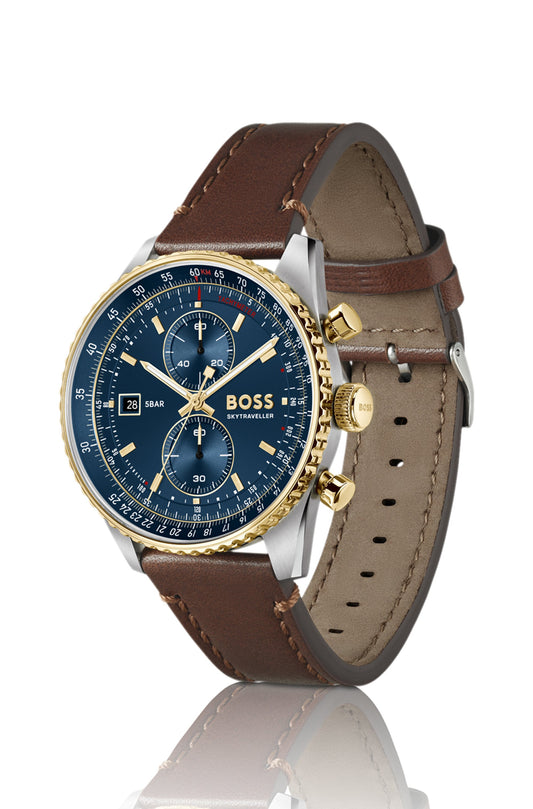 Reloj BOSS Skytraveller Pro 1514346, vista en perspectiva sobre fondo blanco