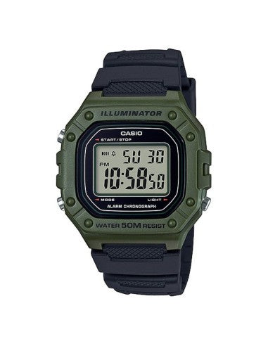 Casio W-218H-3AVEF, vista frontal con fondo blanco