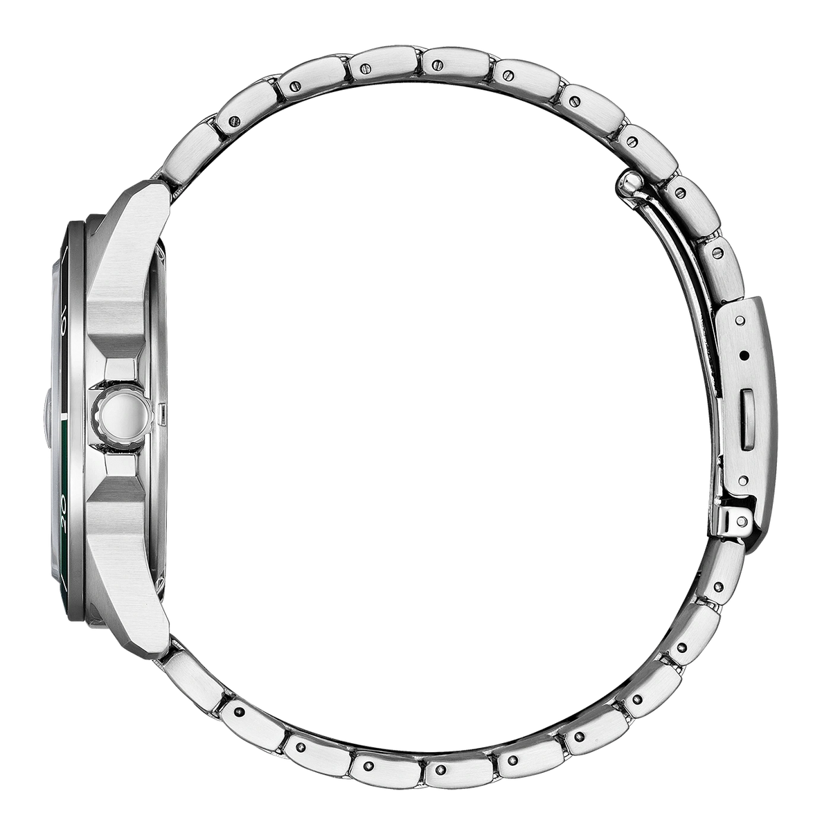 Reloj Citizen Marine 1810 Eco-Drive AW1811-82X de acero con esfera verde, vista lateral