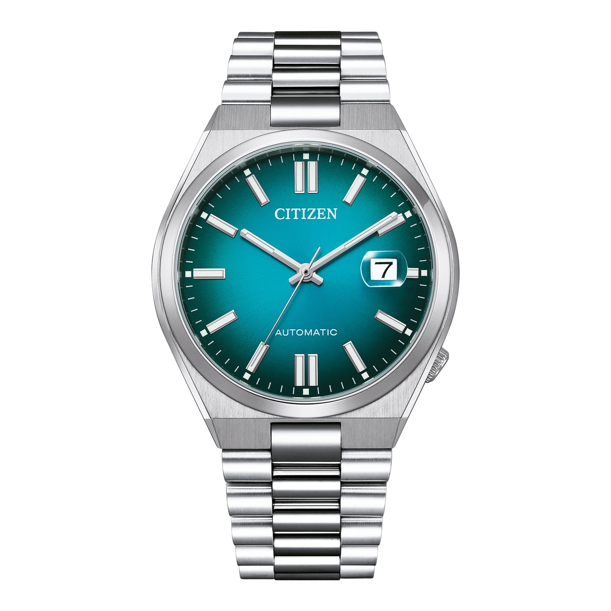 Reloj Citizen Tsuyosa NJ0151-88X de acero con esfera verde turquesa, vista frontal