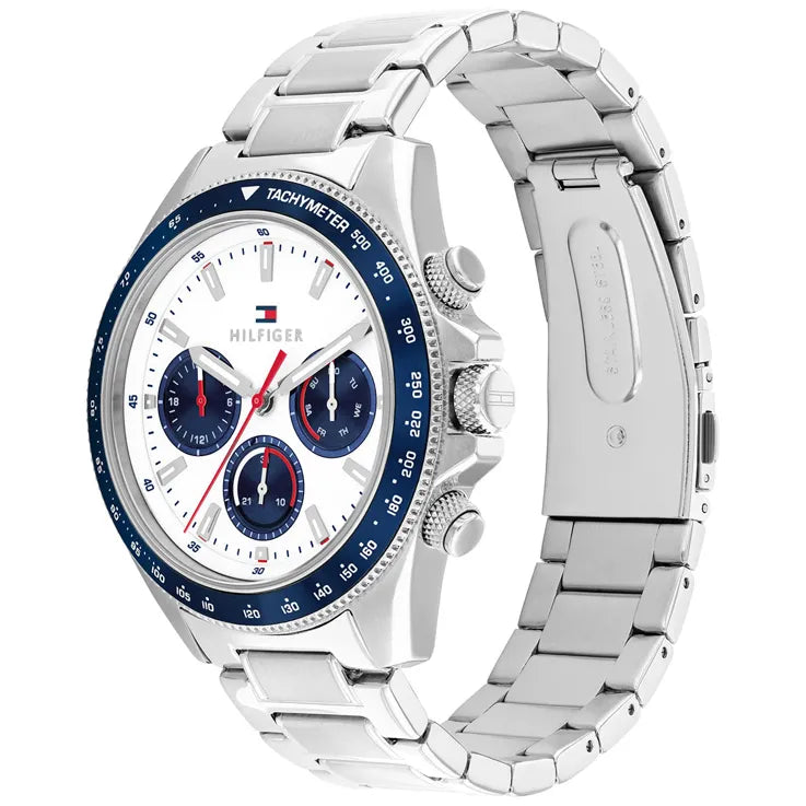 Reloj Tommy Hilfiger Clark para hombre con caja redonda de acero inoxidable de 44 mm y esfera blanca