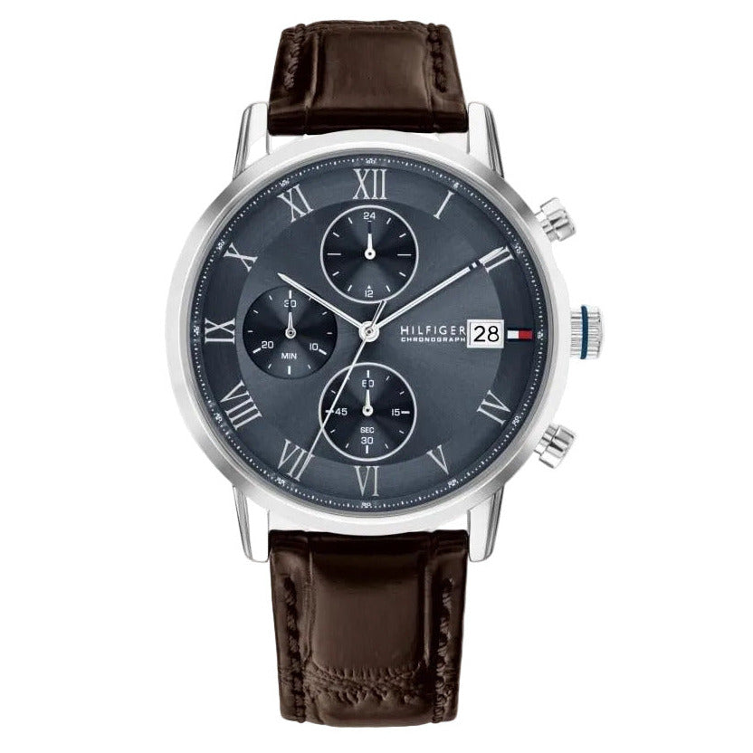 Reloj de hombre Tommy Hilfiger Kane 1710795 con esfera azul y correa de piel marrón, fotografía 1