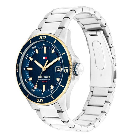 Reloj Tommy Hilfiger para hombre con caja redonda de acero inoxidable de 43 mm y bisel azul marino
