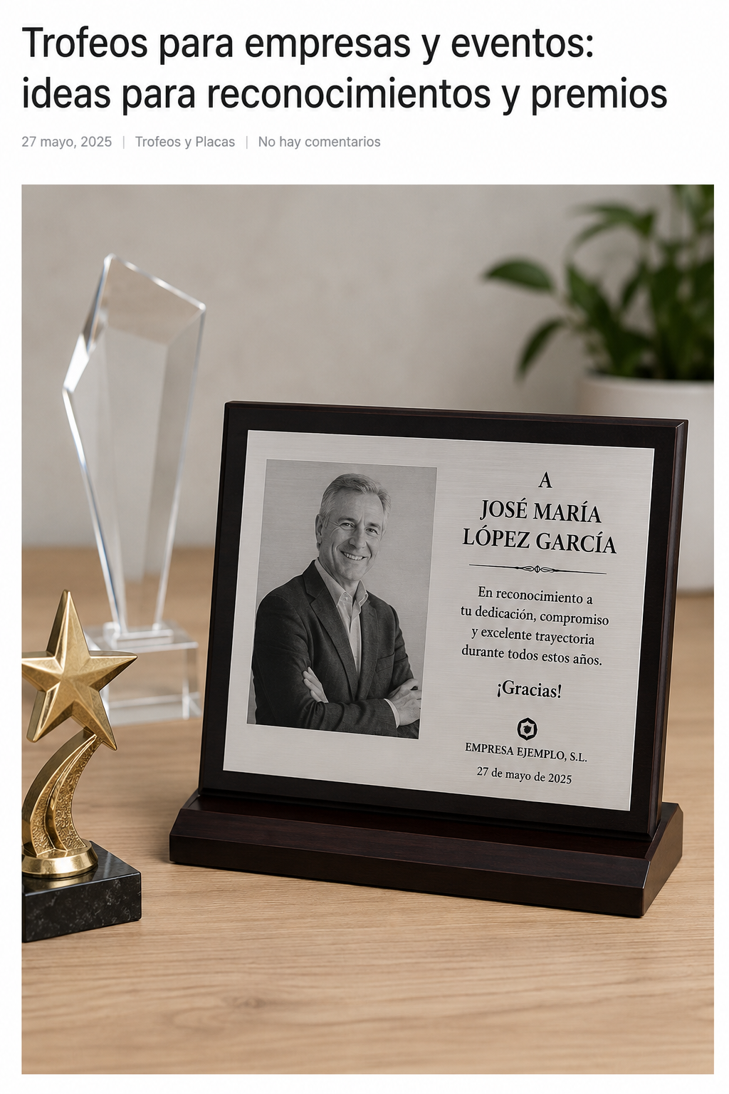 Trofeos para empresas y eventos con placa conmemorativa personalizada