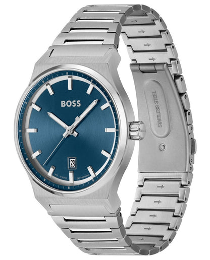 Esfera azul del reloj Hugo Boss Candor con movimiento de cuarzo analógicoebilla