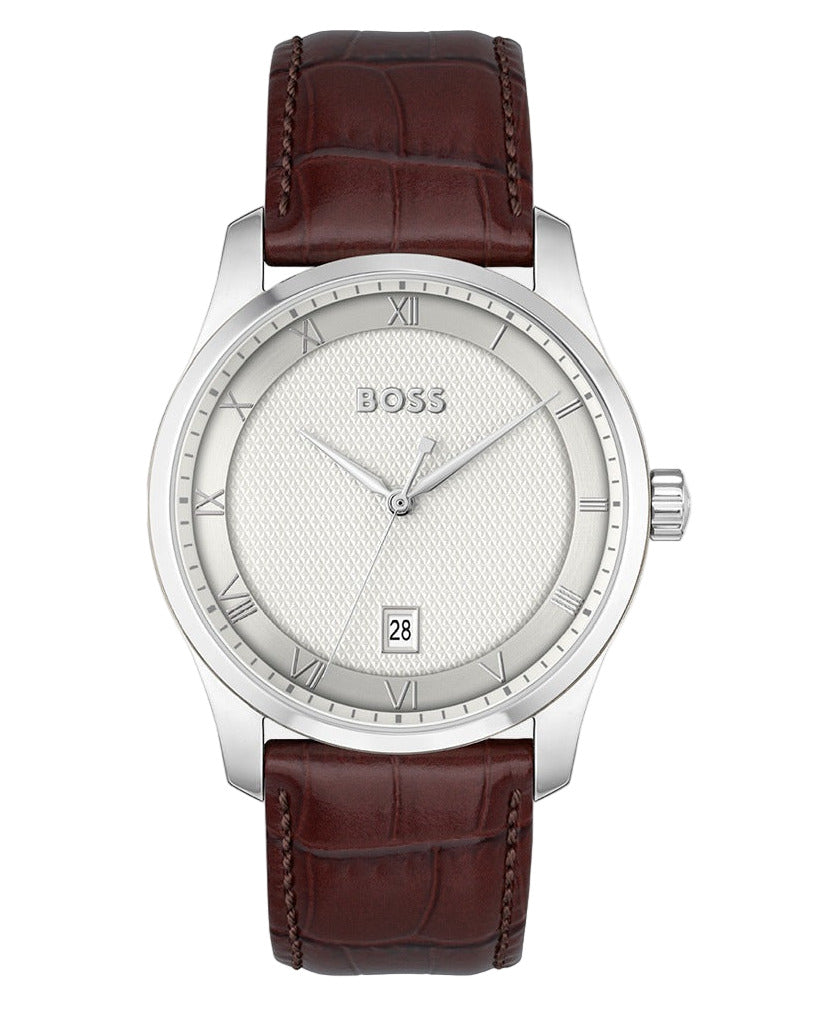Reloj Hugo Boss Principle con caja de acero inoxidable y correa de cuero marrón