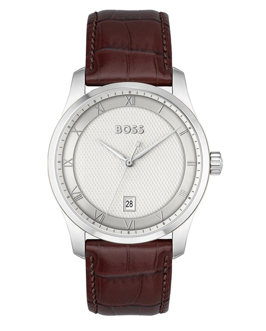 Reloj Hugo Boss Principle con caja de acero inoxidable y correa de cuero marrón