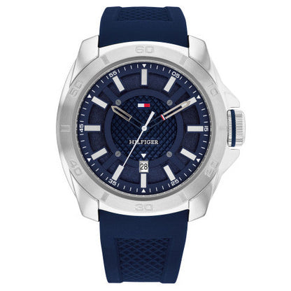 Reloj deportivo Tommy Hilfiger para hombre con caja redonda de acero inoxidable de 46 mm y esfera azul