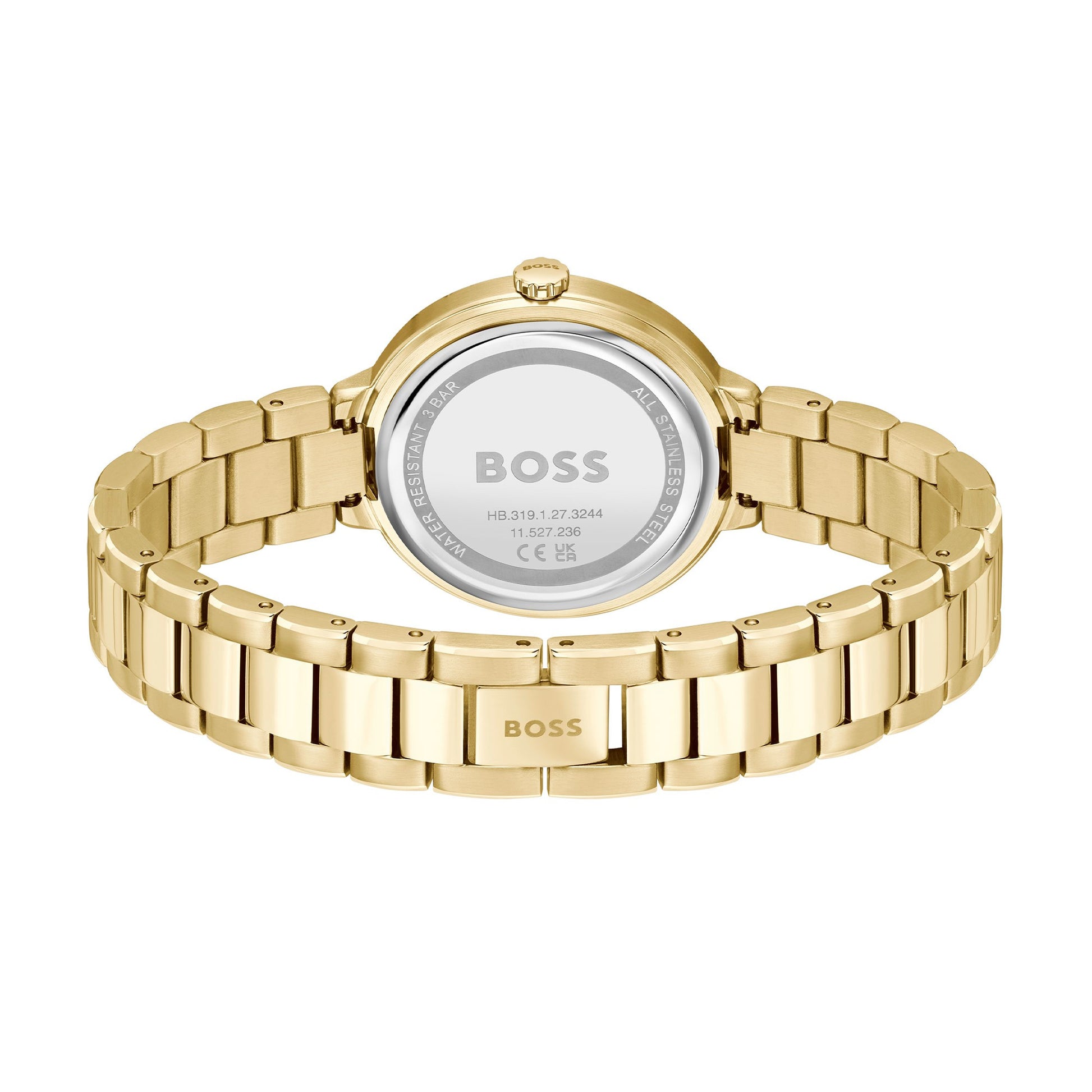 Detalle del reloj Hugo Boss Sena Dorado con acabado dorado y cierre elegante para mujer