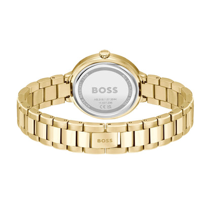 Detalle del reloj Hugo Boss Sena Dorado con acabado dorado y cierre elegante para mujer
