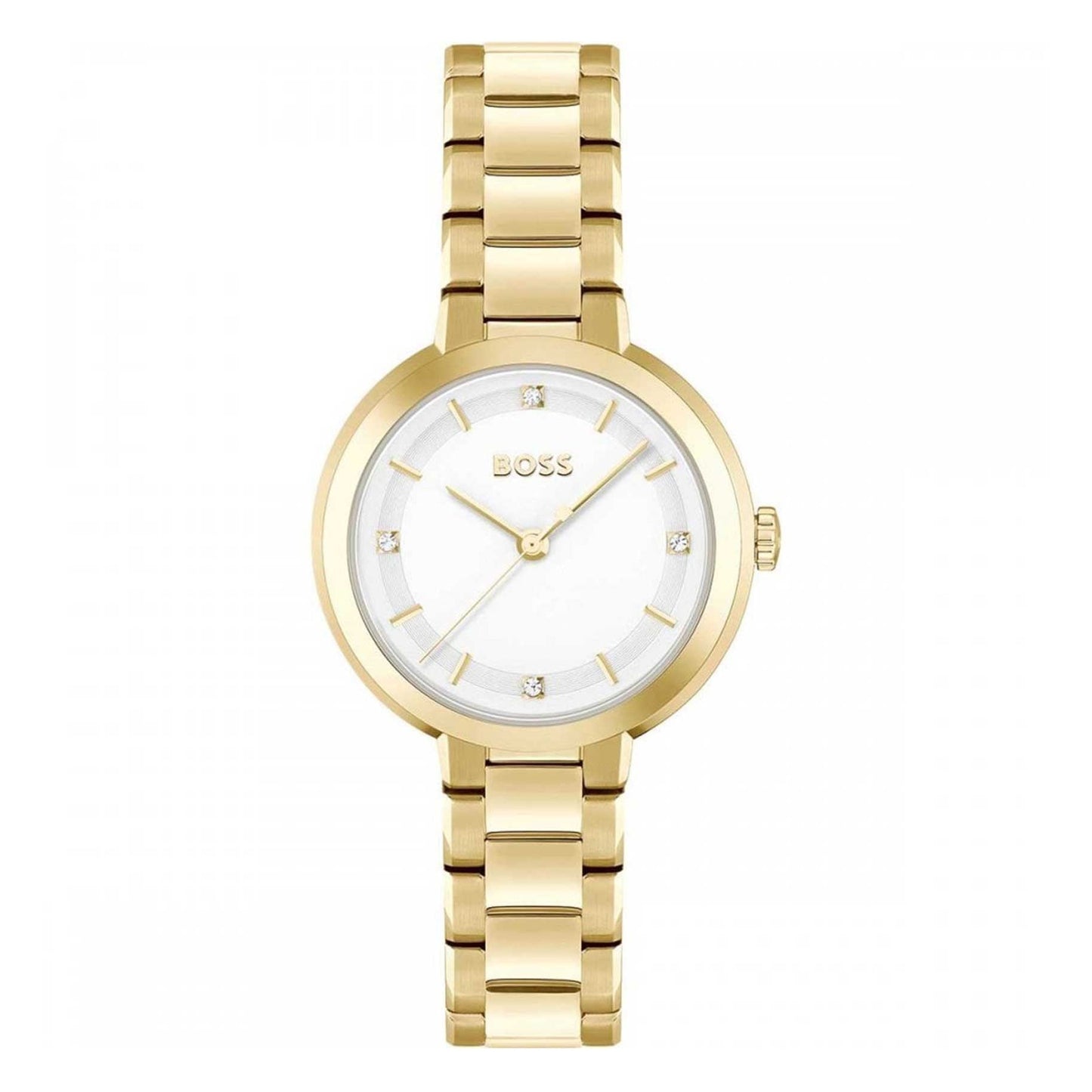 Reloj Hugo Boss Sena Dorado para mujer con caja redonda de 34 mm y diseño elegante