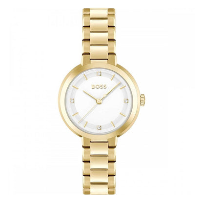 Reloj Hugo Boss Sena Dorado para mujer con caja redonda de 34 mm y diseño elegante