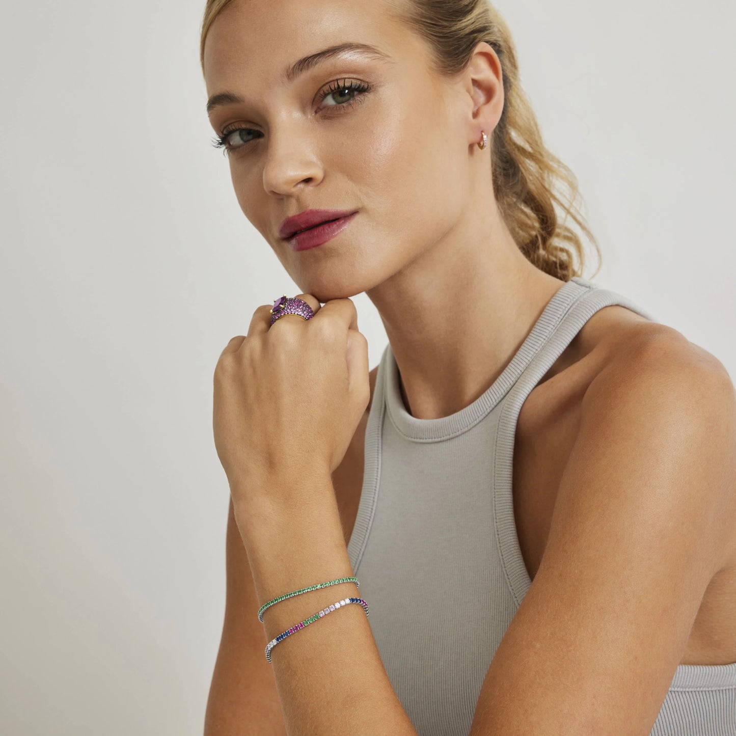 Pulsera de Plata de Ley 925 con Circonita Multicolor acabada en rodio - Tahu