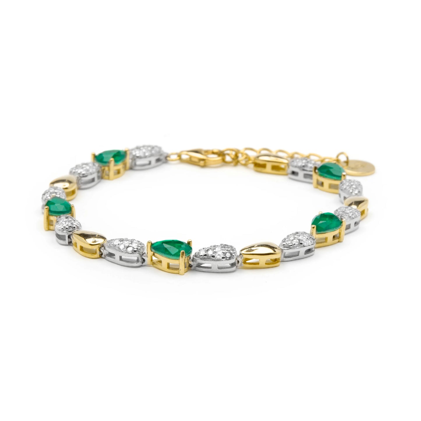 Pulsera de Plata de Ley 925 y Cuarzo Hidrotermal Verde Paraiba acabado en oro amarillo 18k - Udruko