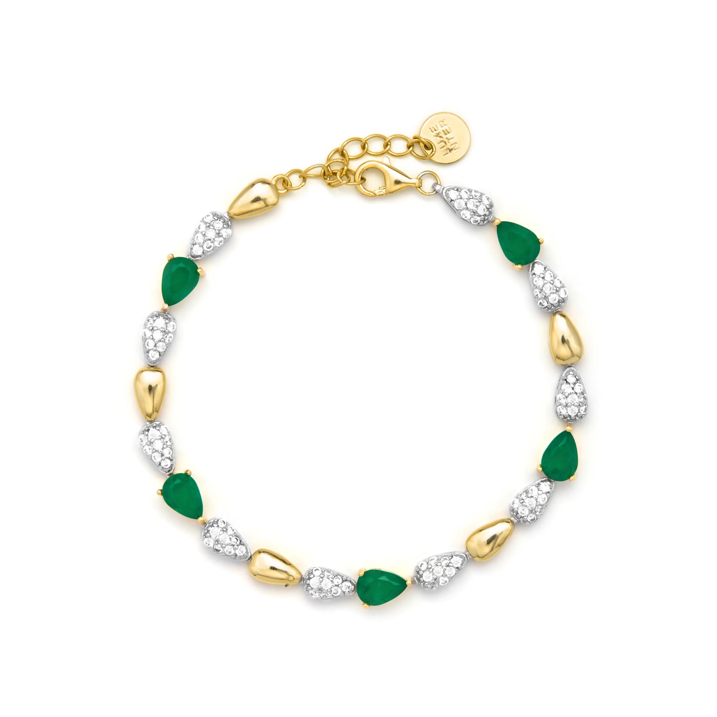 Pulsera de Plata de Ley 925 y Cuarzo Hidrotermal Verde Paraiba acabado en oro amarillo 18k - Udruko