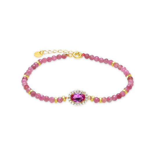 Pulsera de Plata de Ley 925 y Circonita Rosa acabada en oro amarillo de 18k - Nazki