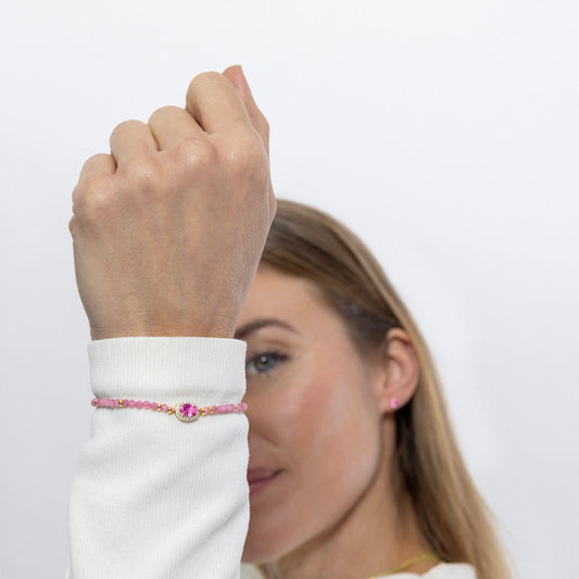 Pulsera de Plata de Ley 925 y Circonita Rosa acabada en oro amarillo de 18k - Nazki