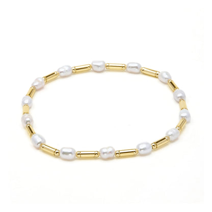 Pulsera de Plata de Ley 925 y Perla Blanca acabado en oro amarillo 18k - Laurid