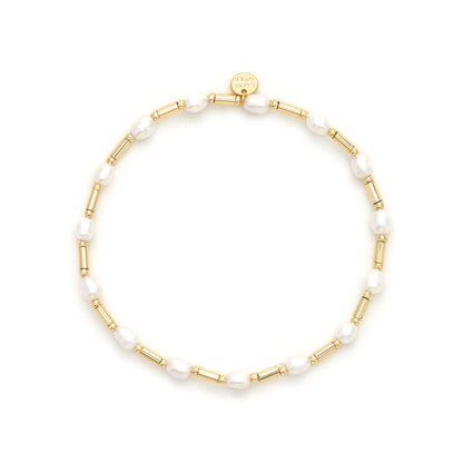 Pulsera de Plata de Ley 925 y Perla Blanca acabado en oro amarillo 18k - Laurid