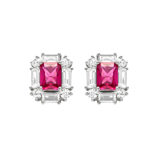 Pendientes de Plata de Ley 925 y Circonita Rubí acabado en rodio - Arul