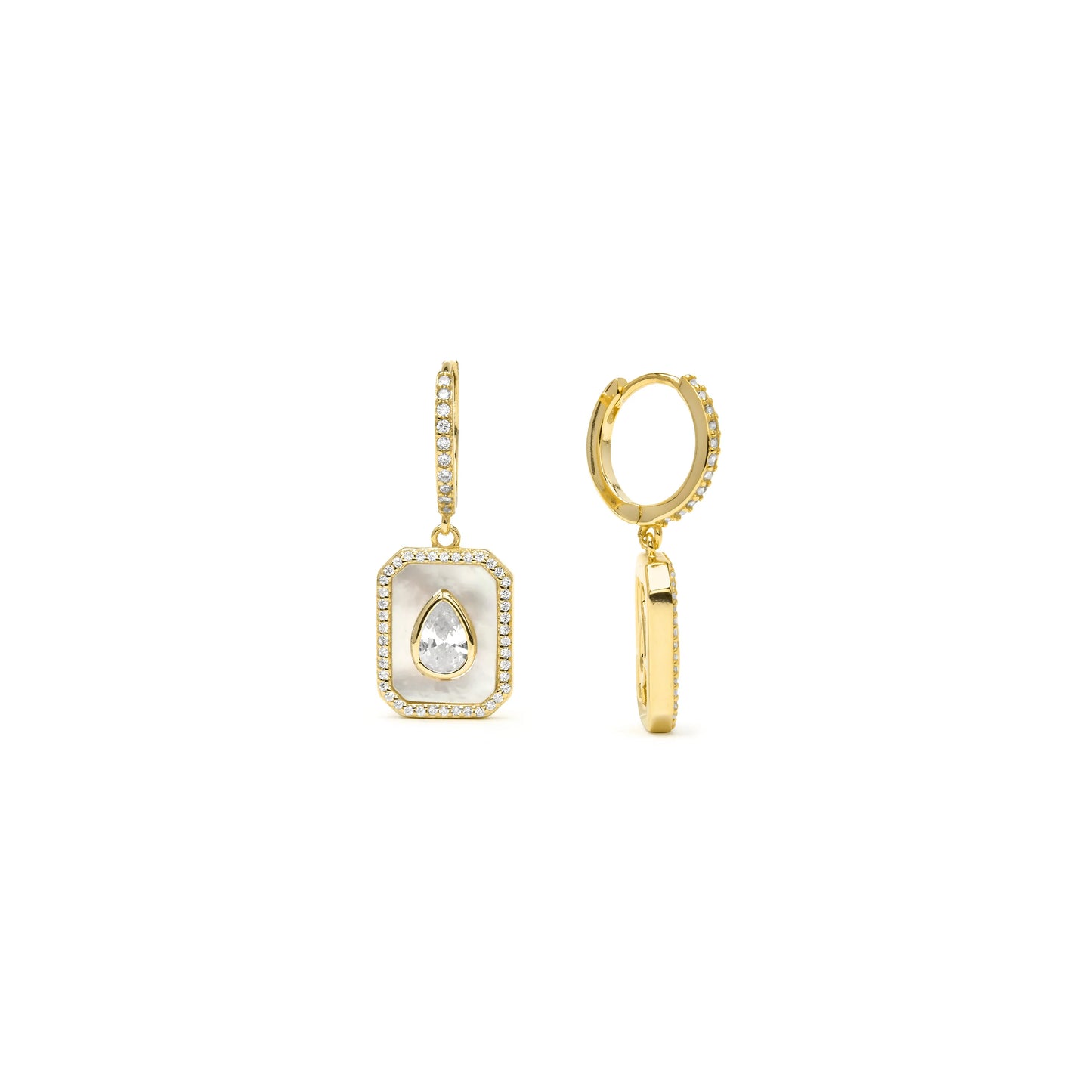 Pendientes de Plata de Ley 925 y Madreperla Blanca acabado en oro amarillo 18k - Baleh