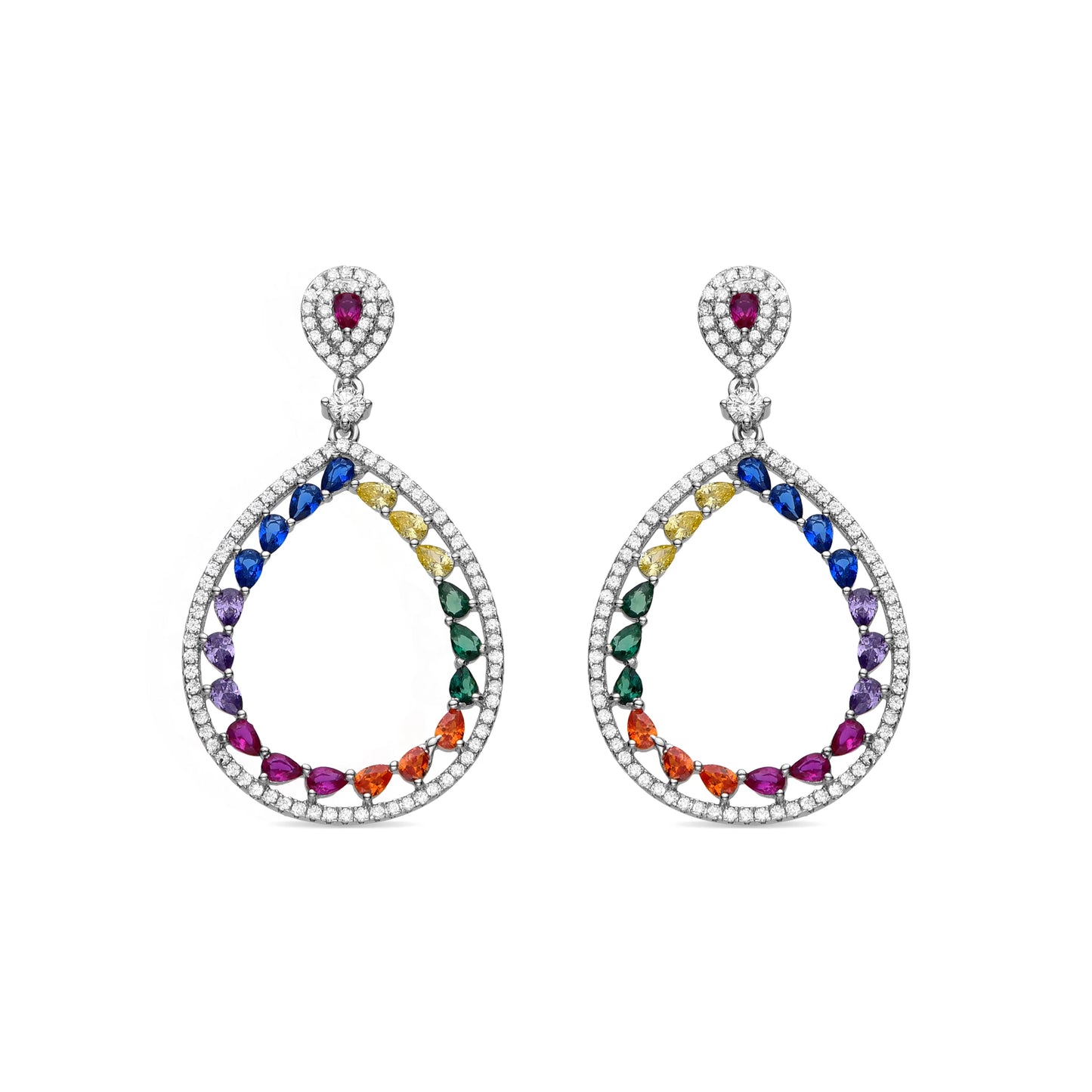 Pendientes de Plata de Ley 925 y Circonita Multicolor acabados en rodio - Tonmei