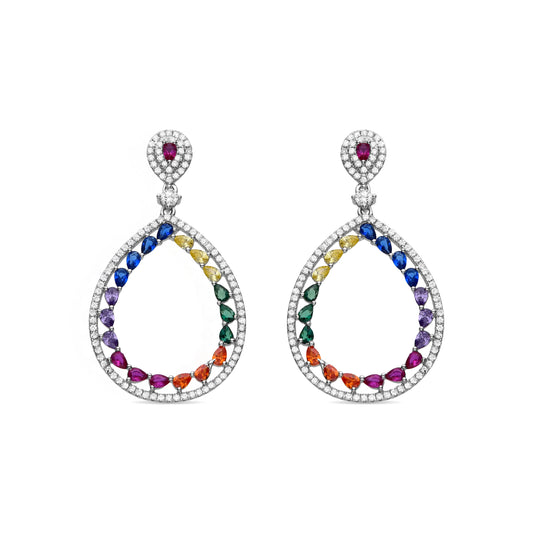 Pendientes de Plata de Ley 925 y Circonita Multicolor acabados en rodio - Tonmei
