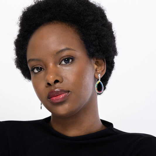 Pendientes de Plata de Ley 925 y Circonita Multicolor acabados en rodio - Tonmei