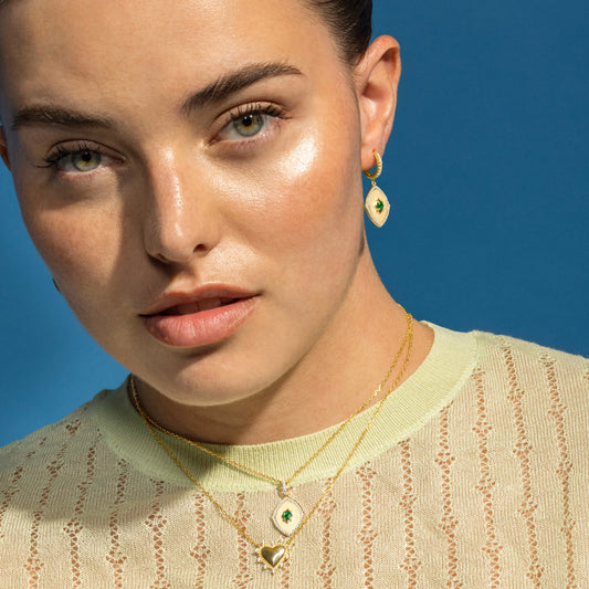 Pendientes de Plata de Ley 925 y Circonita Esmeralda acabado oro 18k - Emxy