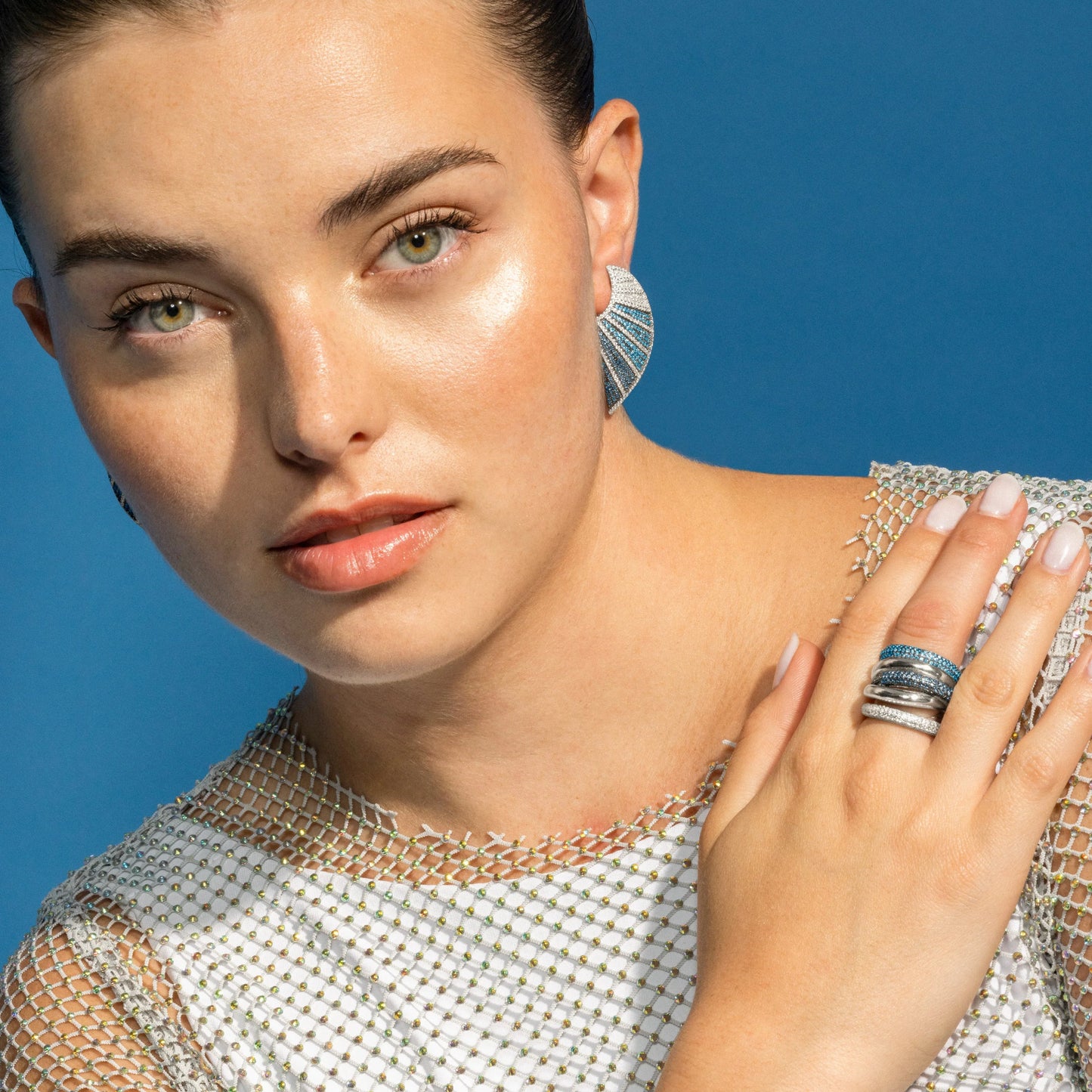 Pendientes de Plata de Ley 925 y Circonita Topacio Azul acabado en rodio - Neoma