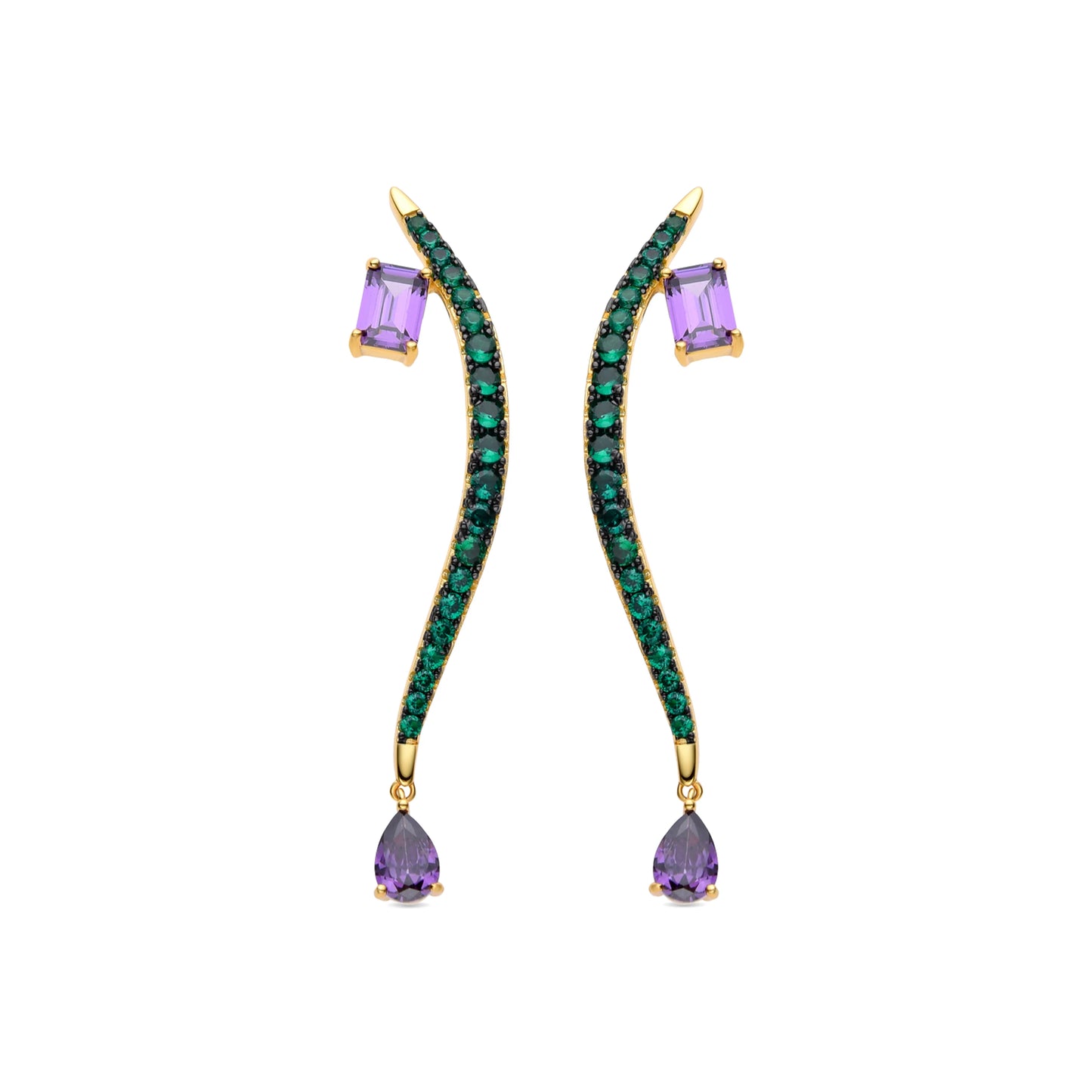 Pendientes de Plata de Ley 925 y Circonita Multicolor acabados en oro amarillo de 18k - Binlah