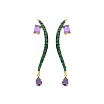 Pendientes de Plata de Ley 925 y Circonita Multicolor acabados en oro amarillo de 18k - Binlah